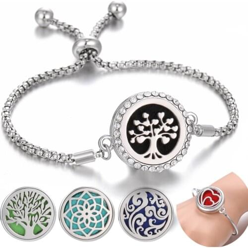 Perfume Bracelet Essential Oil Diffuser Aromatherapy Locket Bracelet Tree of Life Stainless Steel Aromatherapy Diffuser Bracelet