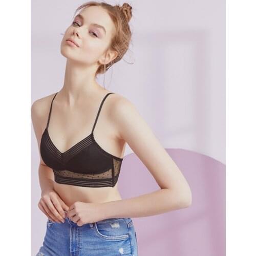 Sexy Backless Strapless Bra Push Up Plus Size Bras For Women Thin Lace Bralette Dots Mesh Lingerie Brassiere Low Back Underwear