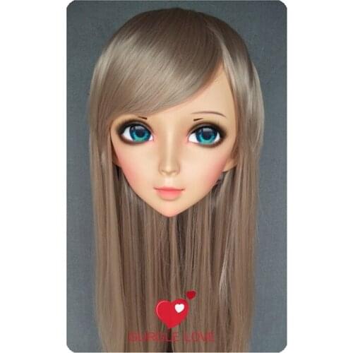 DM177) Lovely Sweet Girl Resin Half Head Kigurumi Mask With BJD Eyes Cosplay Japanese Anime Role Lolita Mask Crossdress Doll