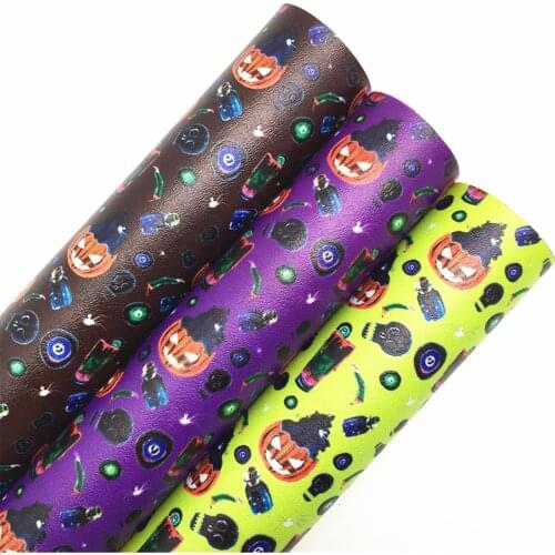 Halloween Pumpkins Printed Synthetic Faux Leather Fabric sheets Felt Backing Leather for Bows Earrings DIY 21X29CM R220