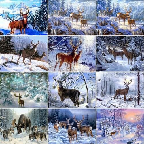 HUACAN Picture By Number Animal Deer Drawing Canvas Acrylic Oil Painting By Number Winter Wall Art Handpainted Gift Home Decor
