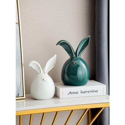 Ceramics Cute Rabbit Sculpture, for Room Decoration, Art Figurine for Living Room Hallway Kids Room Bedroom Office Decor