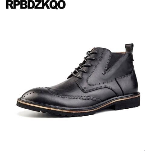 Dress formal full grain leather boots shoes lace up booties italian autumn military oxford black chunky combat men brogue army