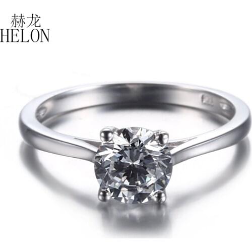 HELON Round VVS/F Color 1ct Moissanite Ring Solid 18k White Gold Lab Grown Moissanite Diamond Wedding Ring Women Fine Jewelry