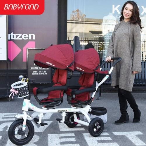 2020 hot sale permanent tricycle children double bicycle twin baby stroller 1-7 years old baby stroller newborn