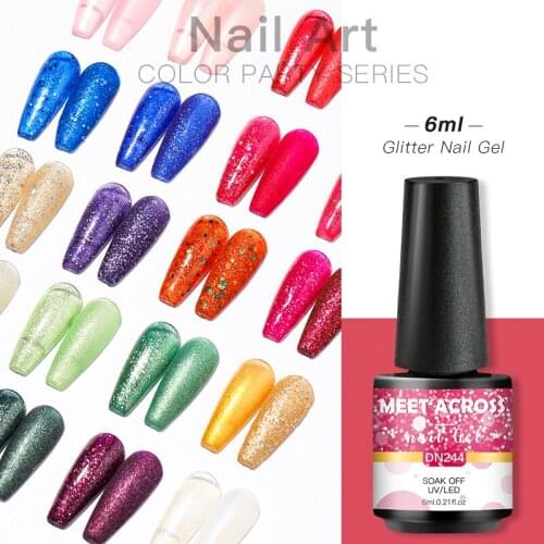MEET ACROSS 6ML Nude Pink And Glitter Summer Colors Soak Off Gel Polish UV LED Lamp Cured Nail Varnish Manicure
