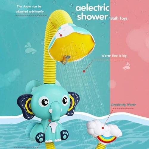Cute Electric Elephant Water Pump with 360 Degrees Adjusted Head Spout Rinser Kids Elephant Shower Head Baby Bath Toy