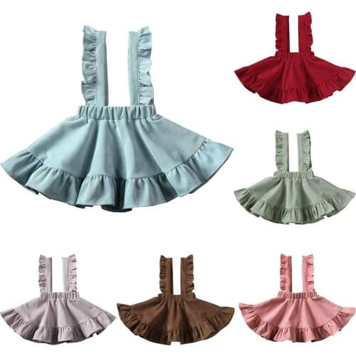 Baby Girls Fashion Ruffled Corduroy Suspender Skirt 6M-5Y Toddler Kids Children Fall Winter Solid Draped Strappy Skirts