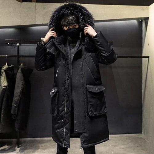Men Thicken Warm Parka Winter Big Pocket Outdoor Fur Collar Duck Down Anorak Oversized Korean Hooded Windbreaker Jacket Coat