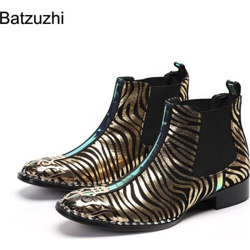 Batzuzhi Rock Handsome Boots Men Glden Black Leather Ankle Boots Men for Party, Business and Runway Botas Hombre, Big Size 38-46