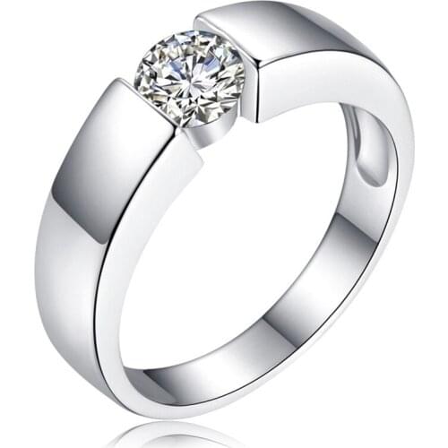 Brilliant Ring Men Solid Silver S925 Stamp 0.5Ct Round NSCD Diamond Man Carbon Ring Bridal White Gold Plated Man Jewelry 925