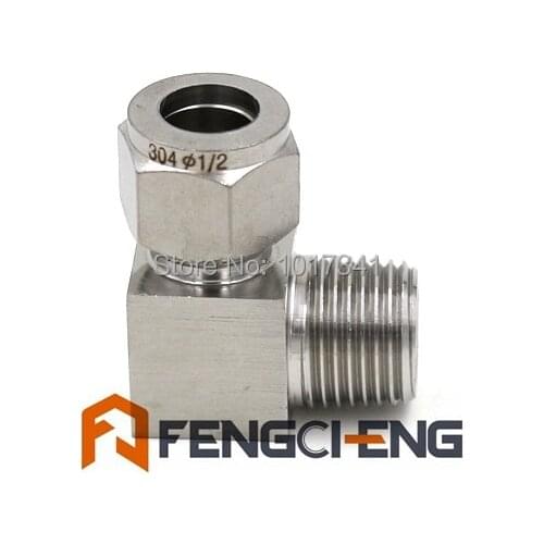 Stainless 90 Compression Adapter, 1/2" NPT Male x 1/2" Compression, Homebrew Fitting
