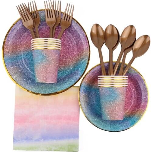 70Pc/Set Starry sky Theme Disposable Tableware Birthday Decoration Baby Shower Spoon Plate Cup Napkins Tablecloth Party Supplies