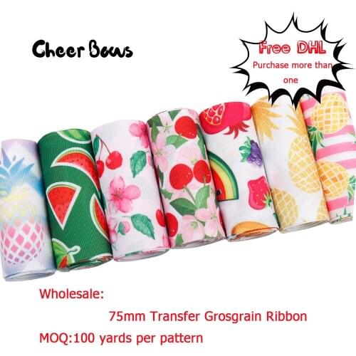 Wholesale Fruits Printed Ribbon Transfer Grosgrain Ribbon 75mm DIY Hair Bow Accessories Ribbon For Crafts 100yards