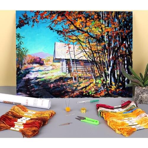 Landscape Autumn Printed Canvas 11CT Cross-Stitch Complete Kit Embroidery DMC Threads Knitting Handmade Handicraft Sales