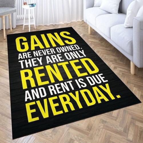 Gains Are Never Owned Carpet for Living Room 3D Anime Cartoon Rug Gamer Teen Room Bedside Lounge Rug Kids Children Floor Mats