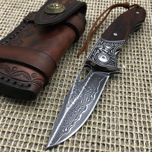 VG10 Forged Damascus Steel Folding Knife Outdoor Survival Portable Pocket Knife Collection Tactical Hunting Self Defense Tools