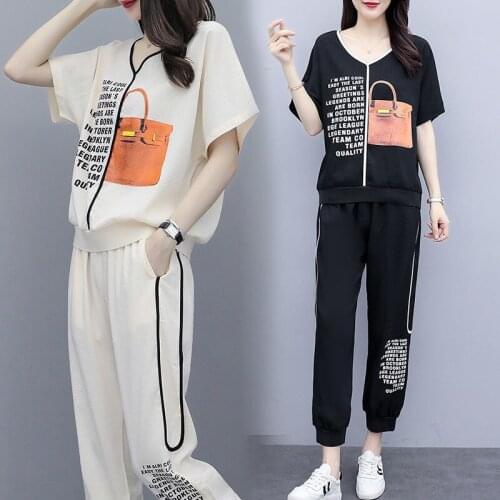 Tracksuit Outfits Women Clothing 2021 Plus Size Womens Dress Print Bag Fat Summer Dress Reduce Age Thin Two Piece Suit Leisure