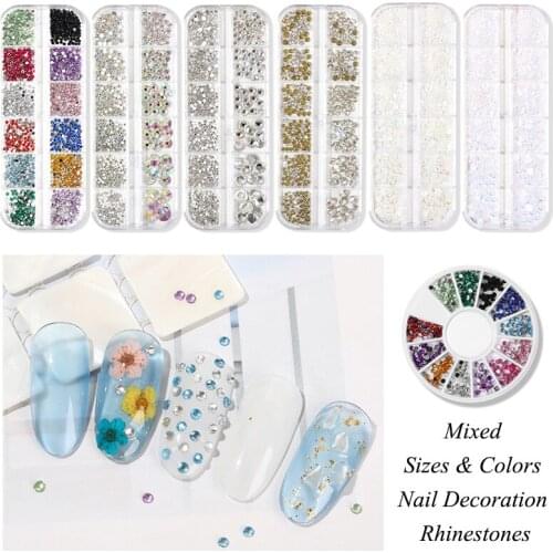SS3-SS40 Mixed Size Colors Glass Flat Bottom Nail Rhinestones Crystal Strass For Nail Art Decoration Accessories Rhinestones
