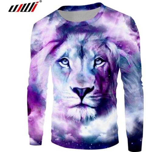 UJWI 2018 Autumn Winter Men Sweatshirts Cool Print Galaxy Space Lion King 3D Hoodies Man Hip Hop Long Sleeve Crewneck Pullovers