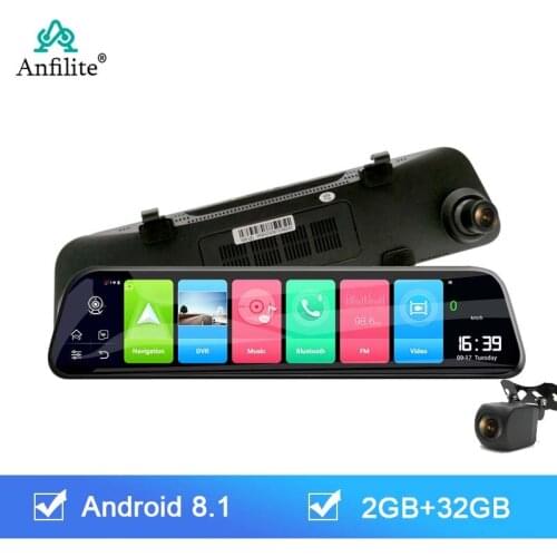 Anfilite GPS Navigation 12 Inch 4G 2GB+32GB Android 8.1 Free Maps WiFi ADAS Dual Lens Dashcam Car Video Recorder Remote Monitor