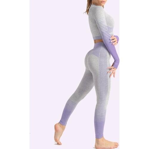 Yoga Clothing 2 Pcs Suit Women Running Sport Seamless Leggings Gym Fitness Shirt Tops High Waist Pants Jogging Workout Tracksuit
