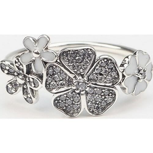 2019 Fashion 925 Sterling Silver White Enamel Shimmering Bouquet Ring For Women Resizable Wedding Engagement Rings DropShipping