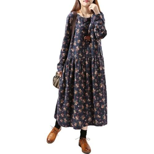 Johnature Women Print Floral Dress 2021 Spring New Korean Fashion Women Long Sleeve Casual O-Neck Mori Girl Dress