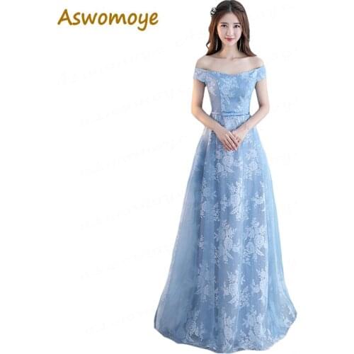 Aswomoye Cheap A-Line Evening Dress Long 2018 New Wedding Party Dresses Embroidery Floral five style Prom Dresses robe de soiree