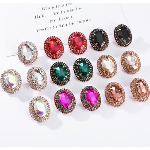 Ztech New Colorful Crystal Round Stud Earrings For Women Fashion Trend Big Rhinestone Statement Jewelry Accessories For Women