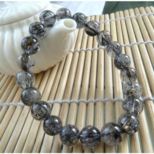 002000 natural genuine black tourmaline quartz beads bracelet
