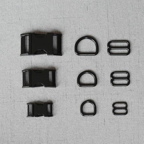 1 Set 15mm 20mm 25mm Black Heavy Metal D Ring Adjuster Belt Straps Slider Release Buckle Snap Clasp For Dog Collar DIY