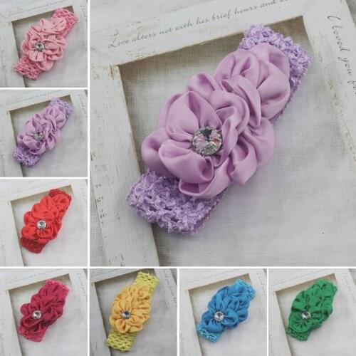 20/60pcs Satin Mermaid Flower With Elastic Crochet Headband Solid Hair Bands For Toddlers Photo Props Birthday Hair Accessories