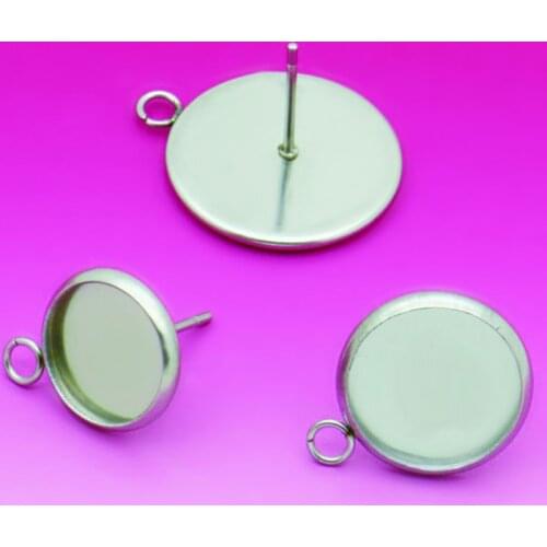 20pcs Stainless steel Ear Stud with Circle inner 6mm-20mm Cabochon Cameo Setting Blank base, DIY Findings WHOLESALE