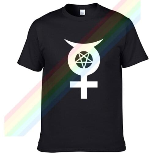 2021 Fashion Satan White Shape Logo Men Women Summer 100% Cotton Black Tees Male Newest Top Popular Normal Tee Shirts Unisex