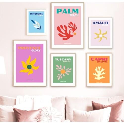 Abstract Palm Leaf Coral Travel Colorful Vintage Posters And Prints Wall Art Canvas Painting Wall Pictures For Living Room Decor