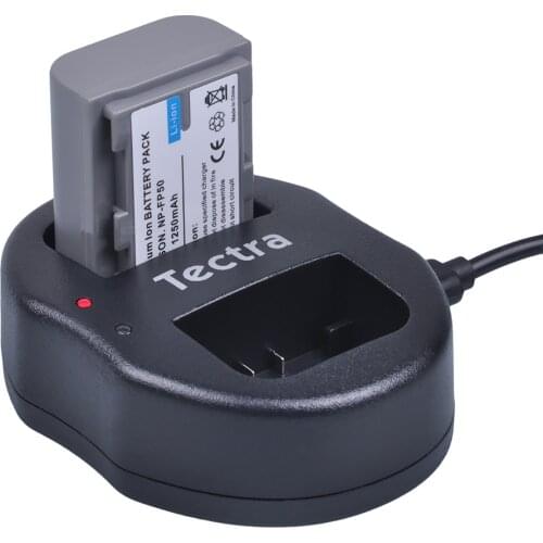 Tectra 1pcs NP-FP50 Camera Battery + Dual USB Charger for Sony DCR-HC30 40 43E 65 85 94E 96 DCR-SR30 40E 50E 60E 70E 80E 100