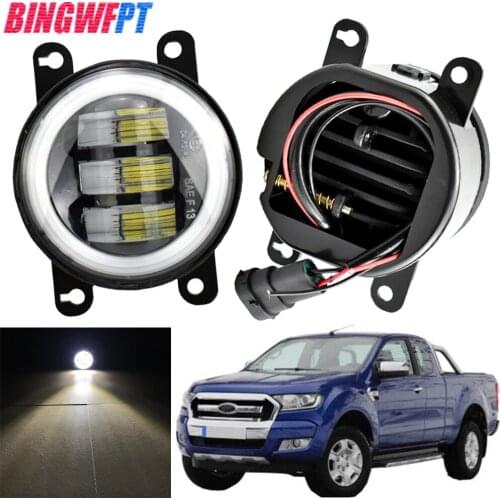 2PCS Car Accessories H11 LED Lamp Fog Light + Angel Eye DRL Daytime Running Light 12V For Ford Ranger 2005-2015