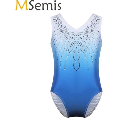 MSemis Gradient Color Ballet Leotard for Girls Sleeveless V-neck Dance Wear Sparkle Gymnastics Leotard Dress for Girl Ballerina