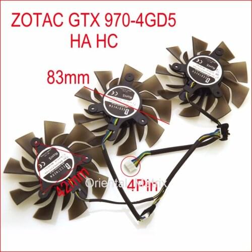 Free Shipping 3pcs/lot Cooler Fan 12V 83mm 4Pin For ZOTAC GTX 970-4GD5 HC HA Graphics Card Cooling Fan