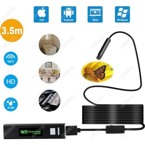 Wireless Endoscope 3.5M HD WiFi Borescope Mini Inspection Camera 2.0 Megapixels IP68 Waterproof Semi-rigid Detector with 8 LED