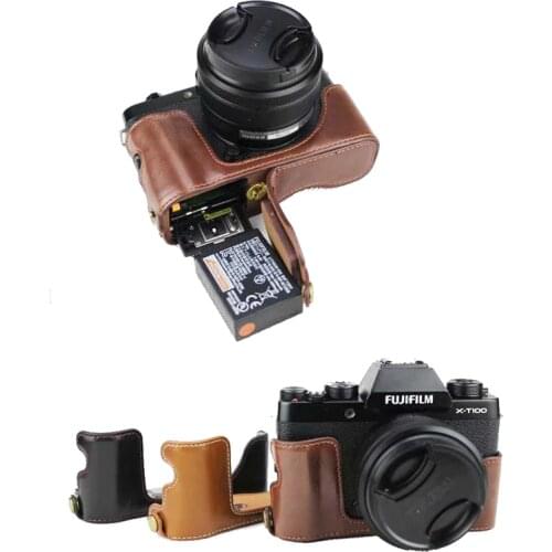 PU Leather Camera Case Bag For Fujifilm XT100 Half Bady Cover Bottom Skin Open battery Black coffee Brown
