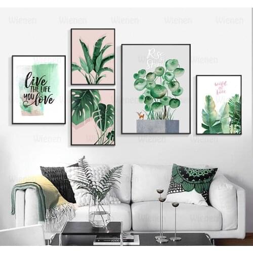 Green Leaf Canvas Painting On The Wall Tropical Plant Cactus Posters and Prints for Living Room Home Decor Modular Picture