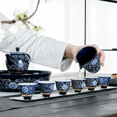 Ceramic Blue Glaze Master Tea Cup Creative Floral Pattern Porcelain Office Teacup Retro Wine Mug Household Kung Fu Drinkware