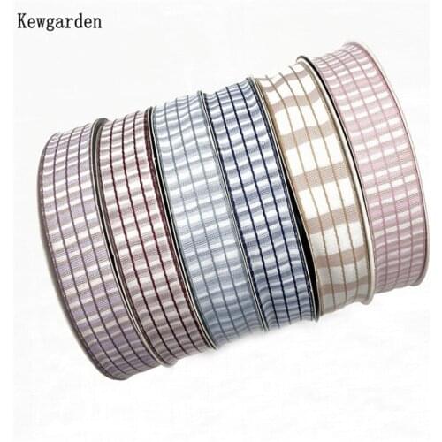Kewgarden DIY Bow tie Sewing Accessories Packing Riband Stripe Plaid Polyester RibbonS 25mm 1" Handmade Tape Wholesale 20 Yards