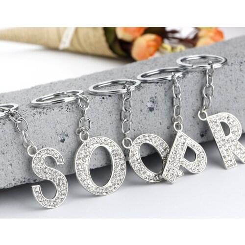 Classic Design Rhinestone Alphabet Keyring For Women men Unisex Crystal Initial 26 Letter Key Chain Jewelry Party Gifs