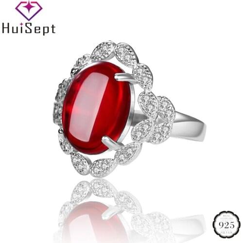 HuiSept Retro Ring 925 Silver Jewelry Oval Created Agate Zircon Gemstones Open Rings Accessories for Women Wedding Dropshipping