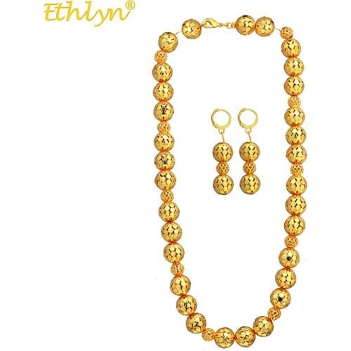 Ethlyn Personality Fashion Beads Necklace Earrings Jewelry Set Ball Gold Color Africa/Arab/Middle East/Ethiopian Sets S333