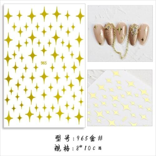 Laser Gold Star 3D Nail Polish Sticker Self-adhesive Holographic Stars Design Stickers for Salon Manicure Nail Art Decoration
