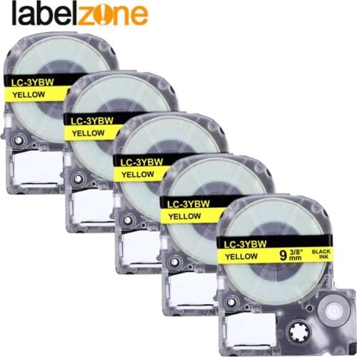 5Pcs Black on yellow 9mm lc-3ybw/sc9yw label tapes compatible for Epson lable printer typewriter tape ribbon organizer LC3YBW